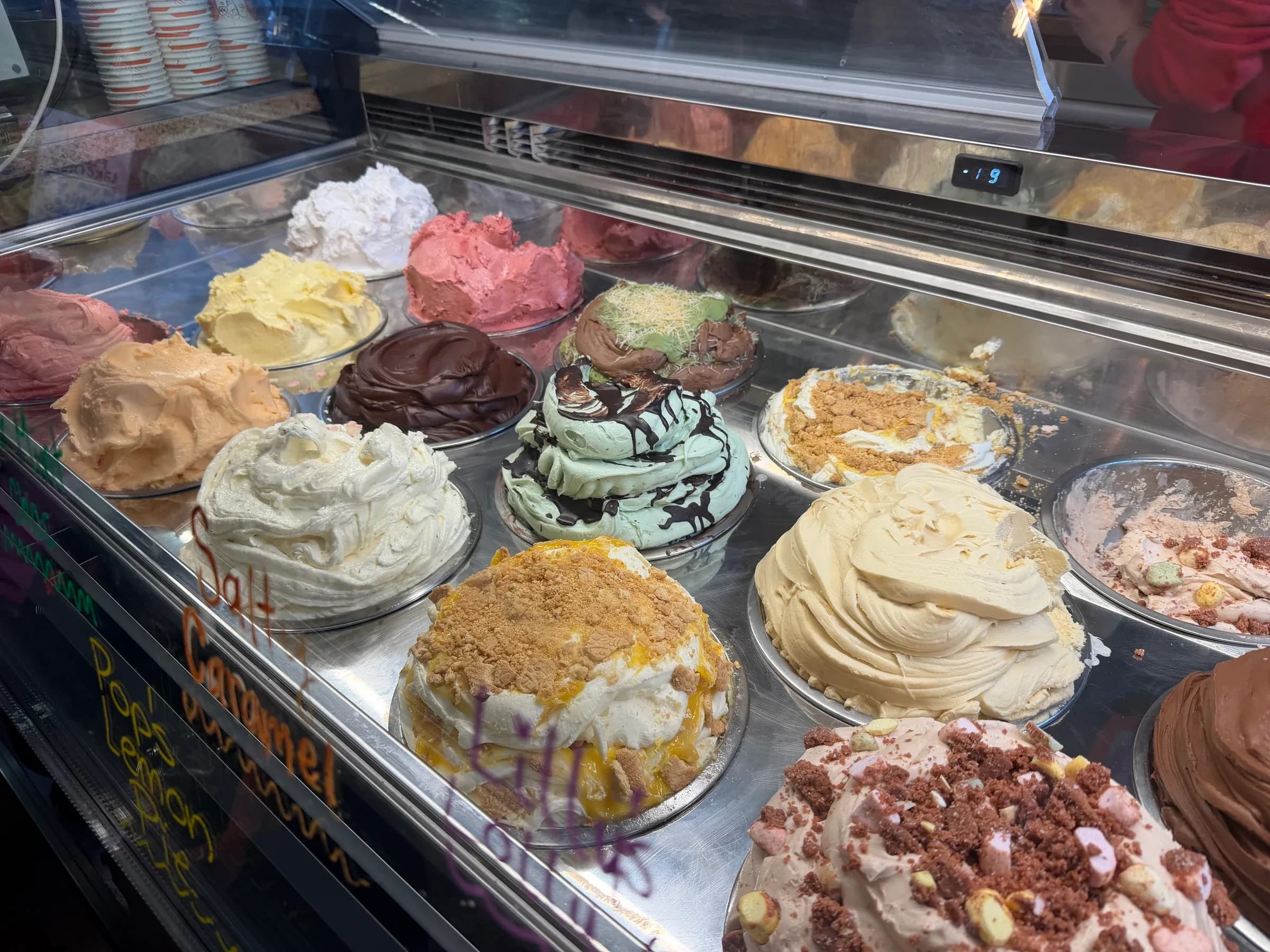 A colourful selection fills Rollickin’ Gelato’s display.