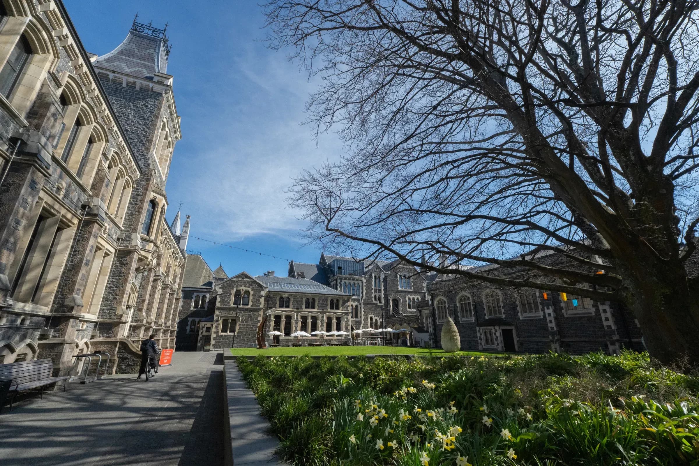 The Arts Centre courtyard and its historic stone buildings